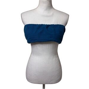 FREE PEOPLE BLUE WOMEN TUBE TOP SIZE MEDIUM WITH BROWN BUTTONS 100% COTTON